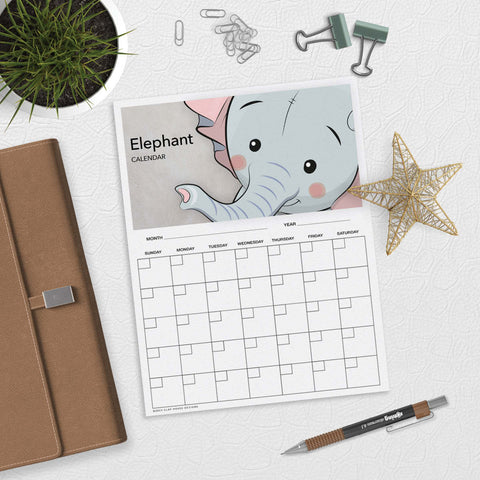 Elephant Baby Animal Desk or Planner Calendar Download