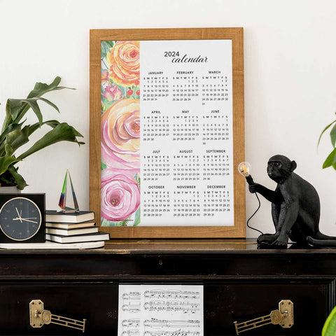 Sweet Rose 2024 Wall Calendar Office - Clay House Designs