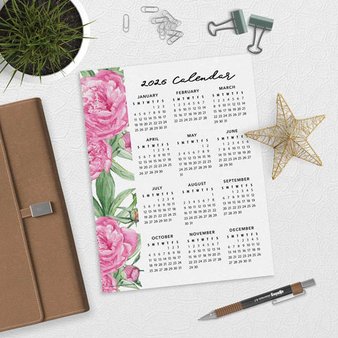 Peony Flower (Side) 2026 Calendar Download