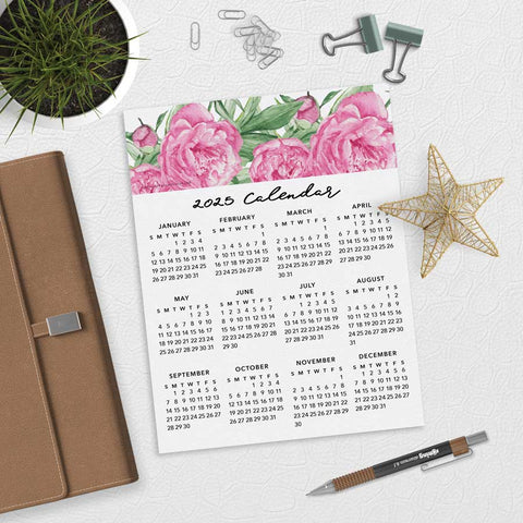 Peony Flower 2025 Desk or Planner Calendar Download