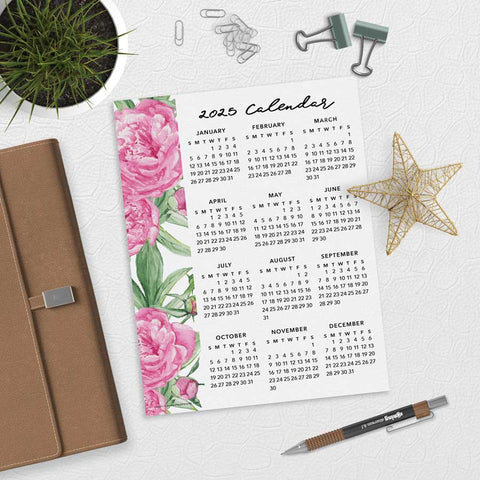 Peony Flower 2025 Desk or Planner Calendar Download