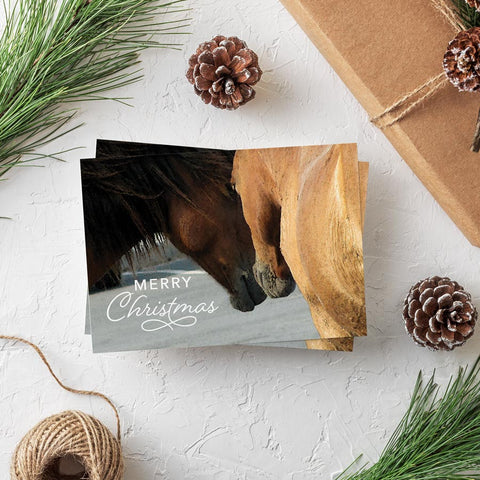 Horses at the Stable Merry Christmas Postcard Download