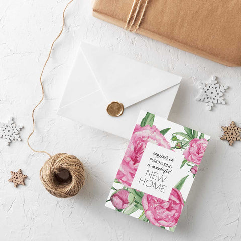 Peony Flower Housewarming Postcard Download