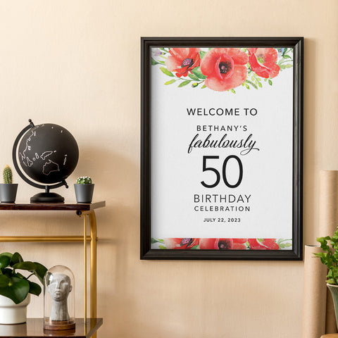 Poppy Flower Birthday Sign Template Download