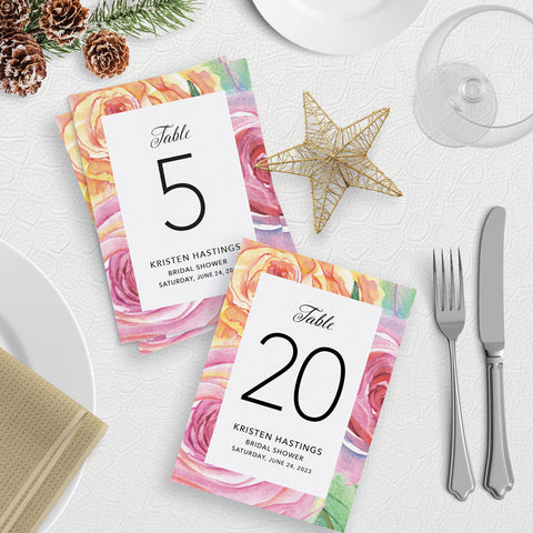 Wild Rose Table Numbers 1 to 20 Template Download