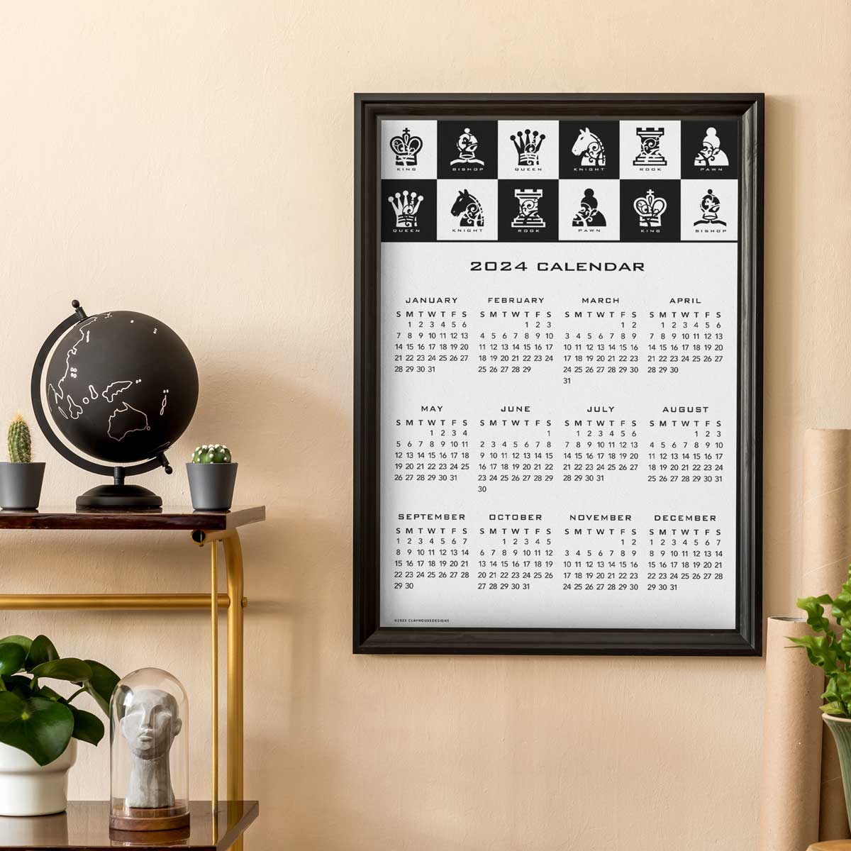 Chess Piece 2024 Wall Calendar Download - Clay House Designs