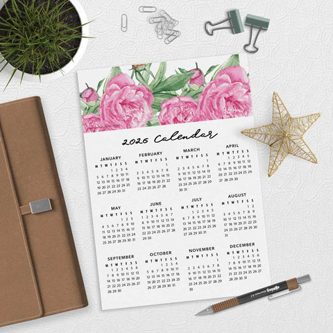 Peony Flower (Top) 2026 Calendar Download
