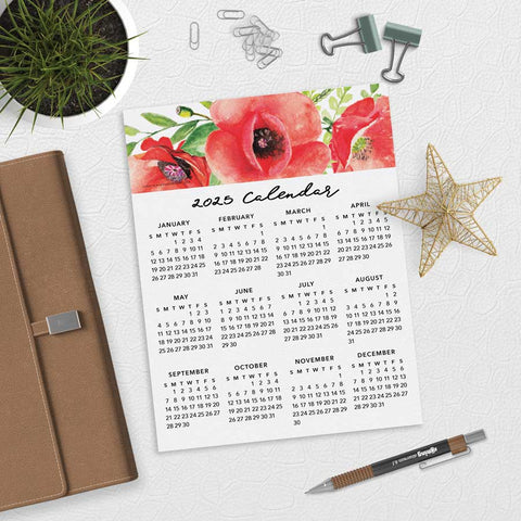 Poppy Flower 2025 Desk or Planner Calendar Download