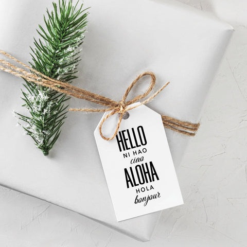 Hello in Six Languages Gift Tag or Sticker Download