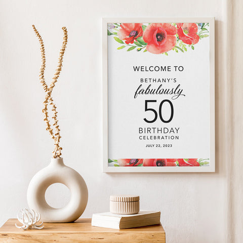 Poppy Flower Birthday Sign Template Download