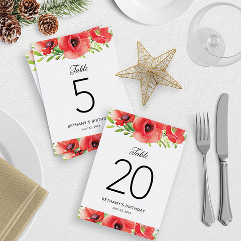 Poppy Flower Table Numbers 1 to 20 Template Download