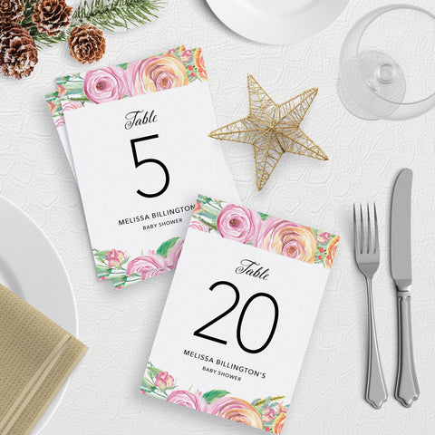 Sweet Rose Table Numbers 1 to 20 Template Download