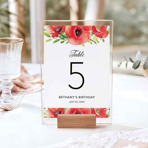 Poppy Flower Table Numbers 1 to 20 Template Download