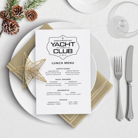 Sandalwood Bay Yacht Club Menu Template Download