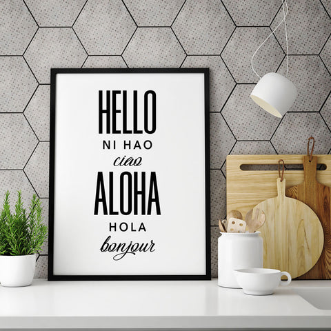 Hello in Five Languages Wall Art Download