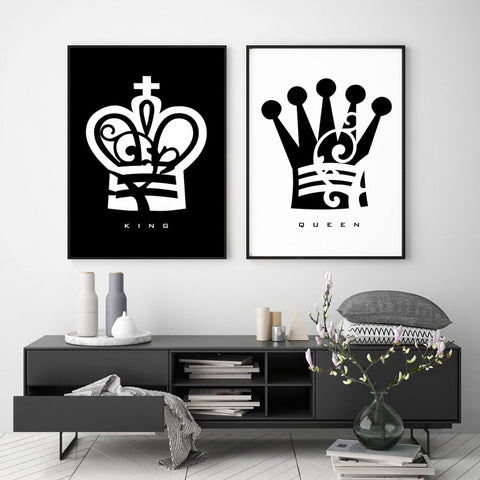 King and Queen Chess Piece Set of 2 Wall Art Download